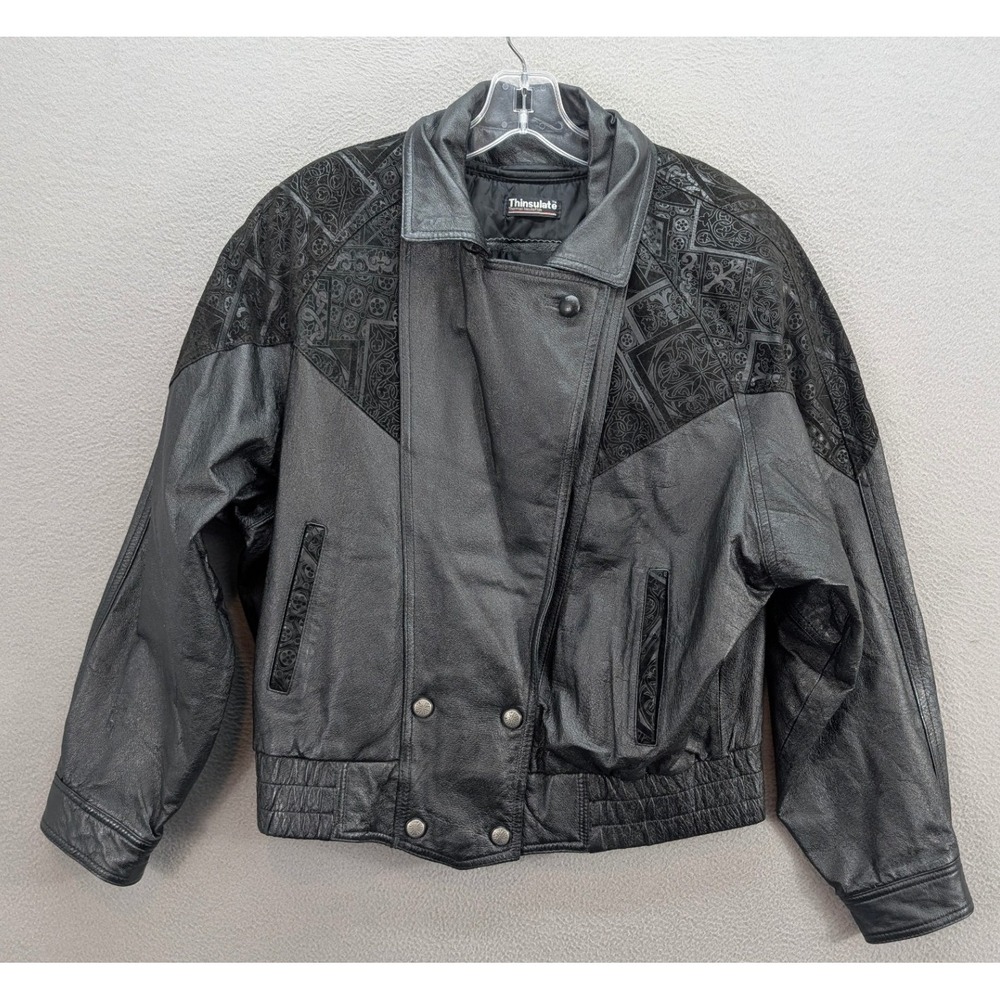 Vintage Wilson's Leather Bomber Jacket Black Thinsulate Size M Biker Motorcycle - Picture 4 of 16